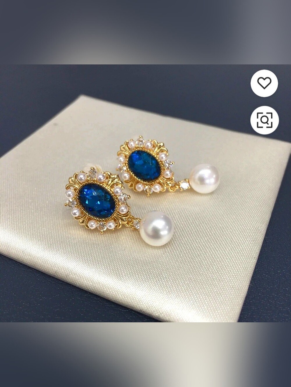 100% Natural Freshwater Drop Pearl Blue Zircon Stone Stud Earrings